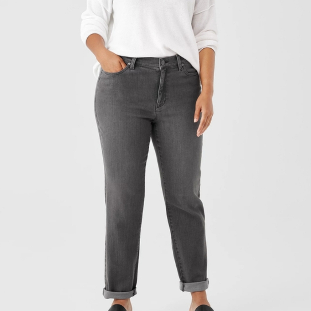 Eileen Fisher Organic Cotton Stretch Slim Grey Jeans, New No Tags - Size 12